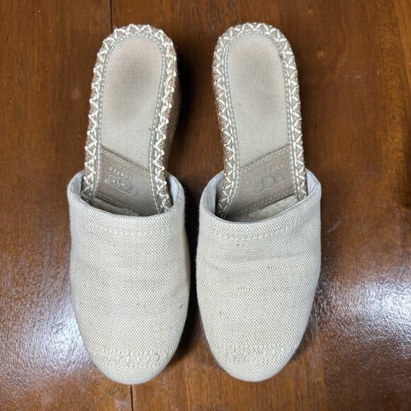 Ugg Palma Ivory Espadrille Wedge Mules Womens 8 SN 1653 Sandals Clogs Shearling - Picture 6 of 10